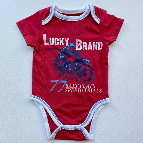 LUCKY Brand Bodysuit Motorcycle Motorsport Salt Flats Speed Trials Baby 3-6m - Picture 2 of 5